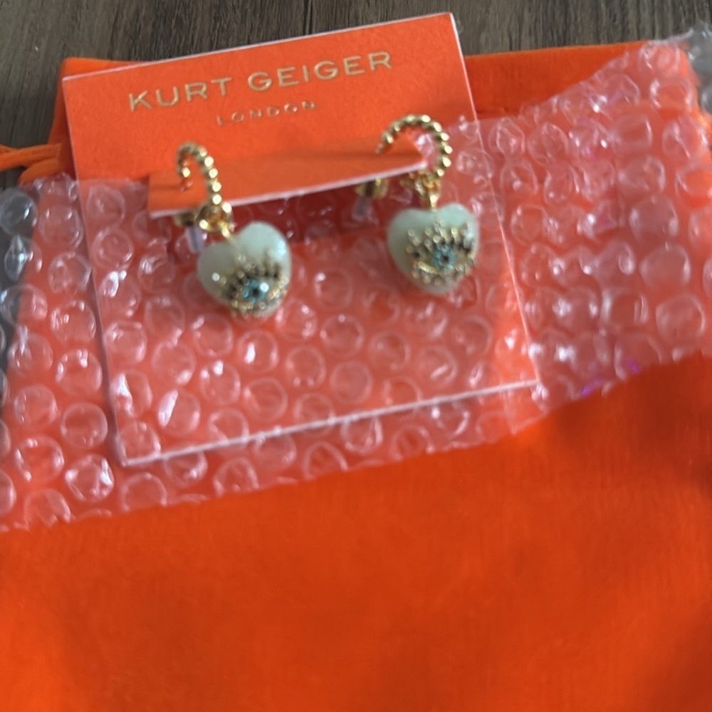 Kurt Geiger Green Stone Heart Huggie Earrings